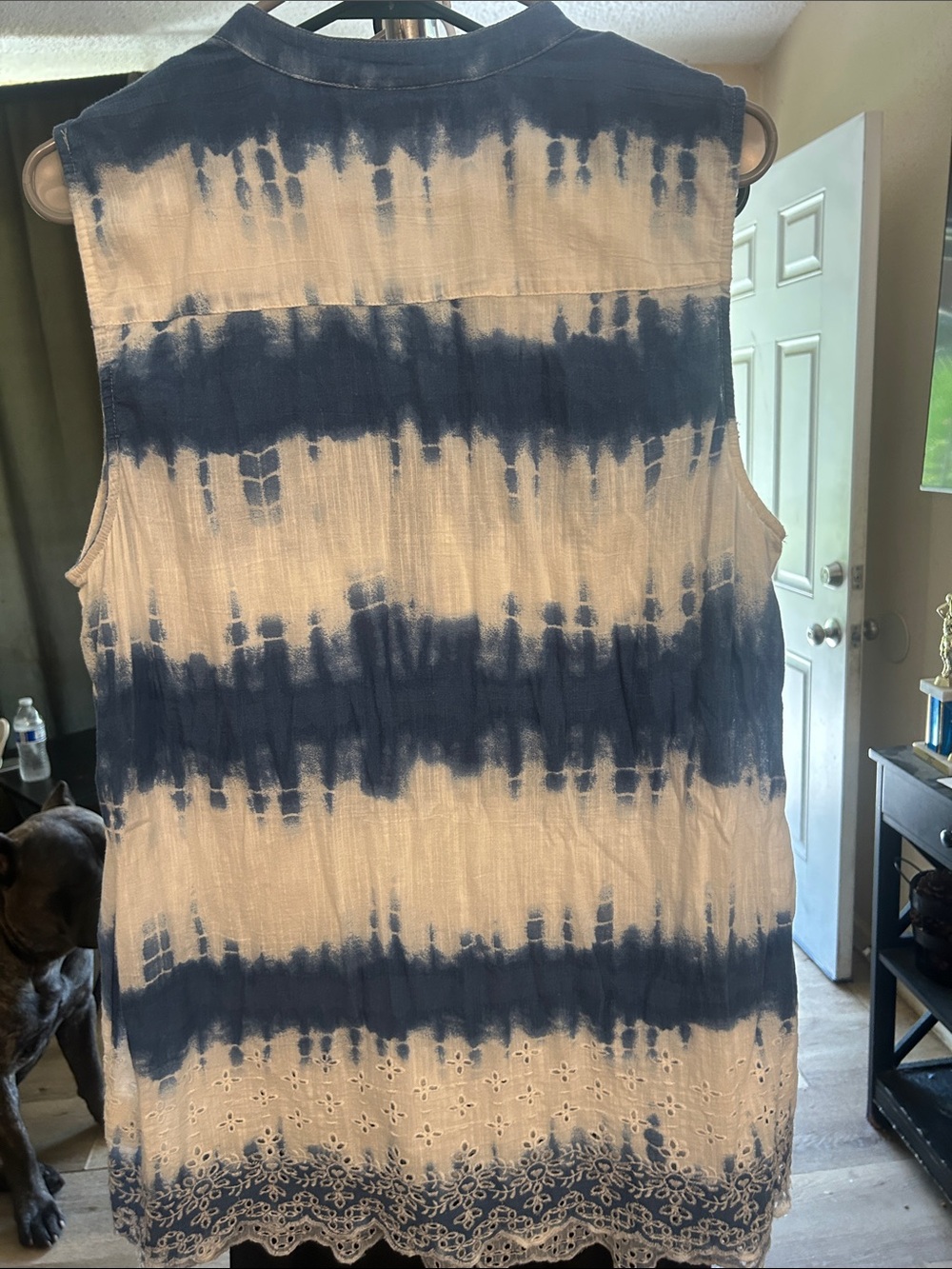 Style & Co. White and Navy Tie-Dye Sleeveless Henley Tank - Picture 5 of 5